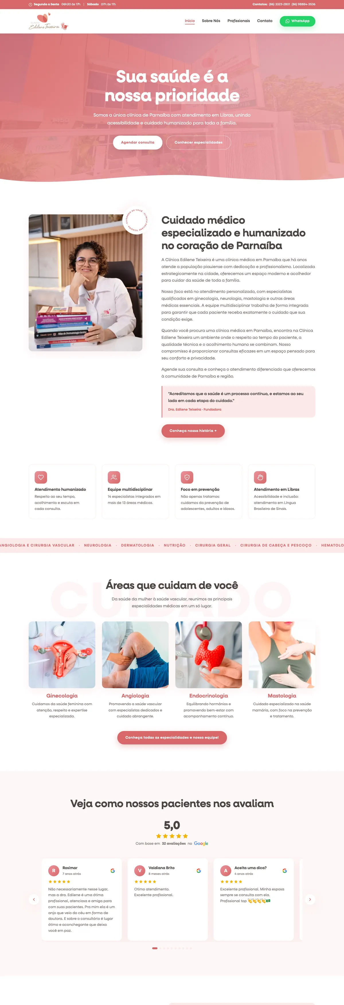 Página inicial do site Clínica Edilene Teixeira