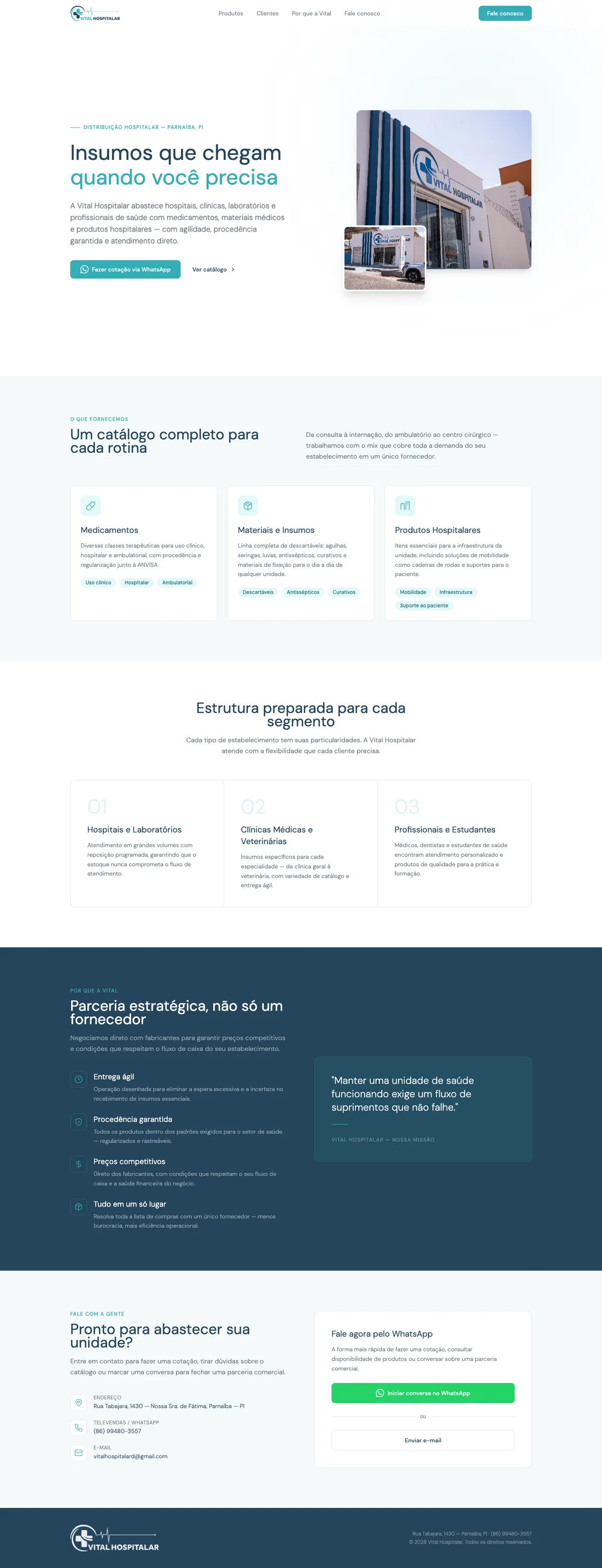 Página inicial do site Vital Hospitalar
